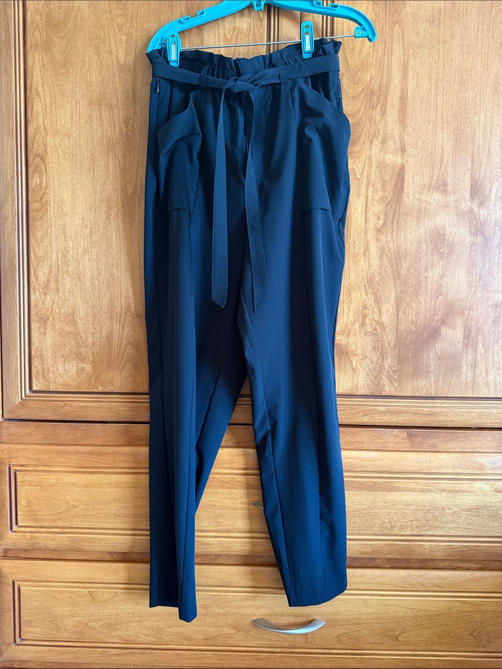 High-Waist Black travel  Chinos with Self-Tie Belt